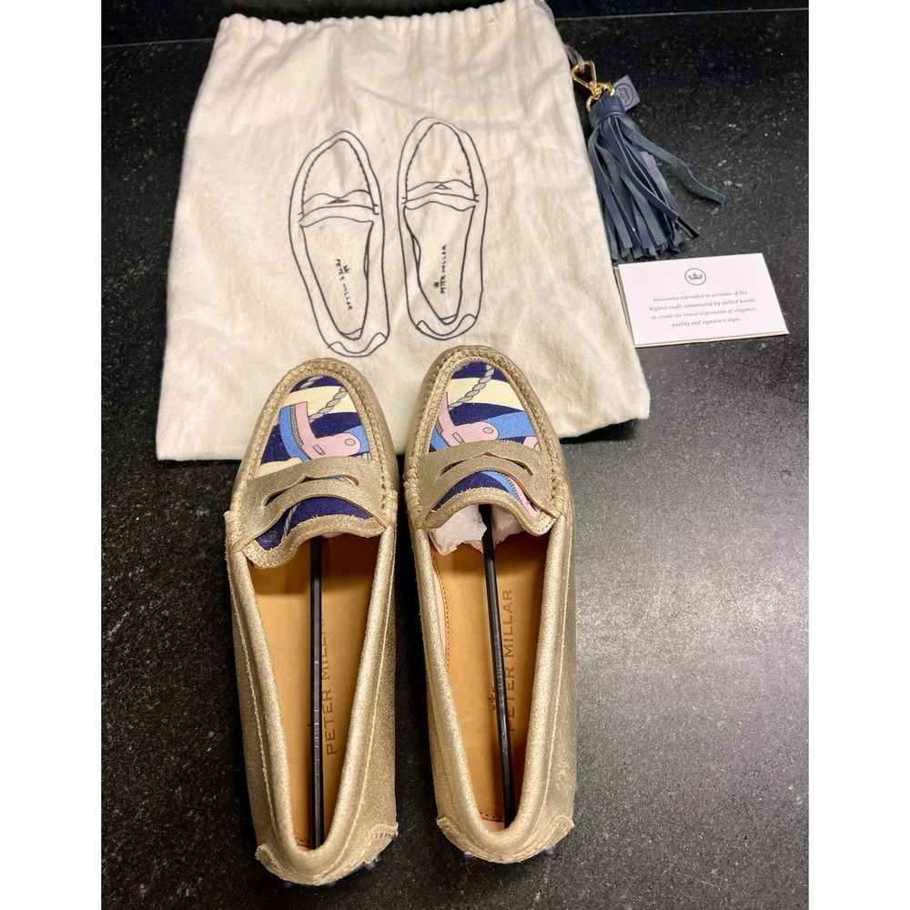 New With Dust Bag & Key Ring Peter Millar Gold Size‎ 6 Driving Loafers Flats